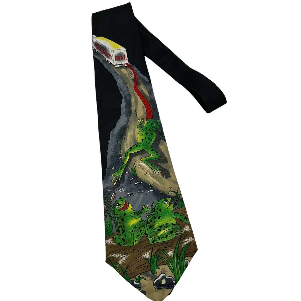 WHIMSICAL FROGS CHASING A BUDWEISER TRUCK DESIGN MEN’S TIE
